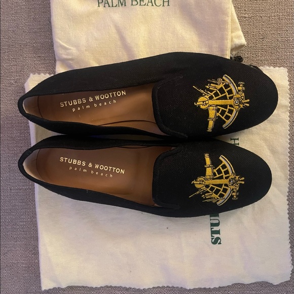 Stubbs & Wootton Black Velvet Embroidered Sextant Men’s Slip on Loafers Shoes 10 main image 9